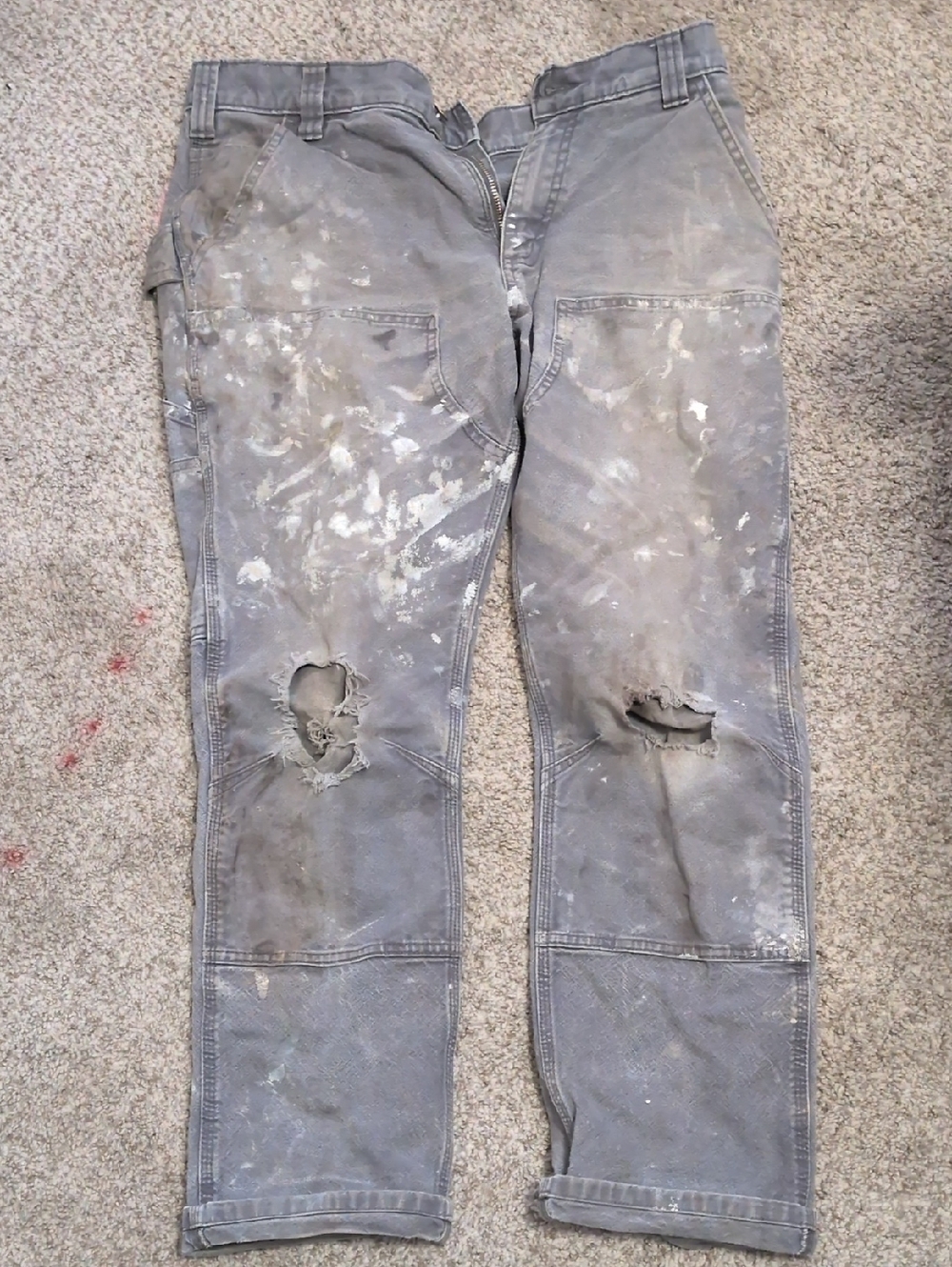 Vintage Distressed Carhartt Men's Slim Straight Gray Paint-Splattered Jeans